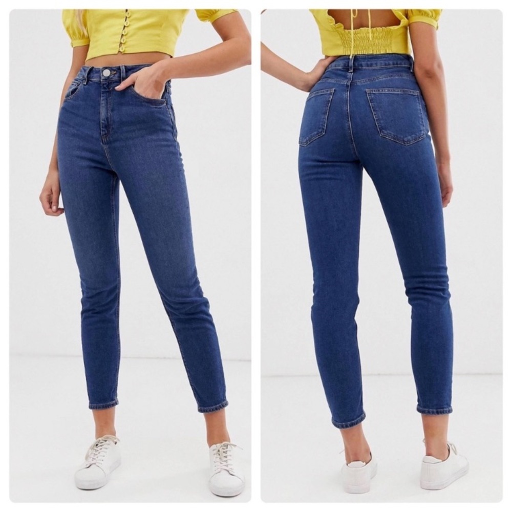 NWOT Asos Dark Blue Wash High Rise Slim Mom Jeans US 26